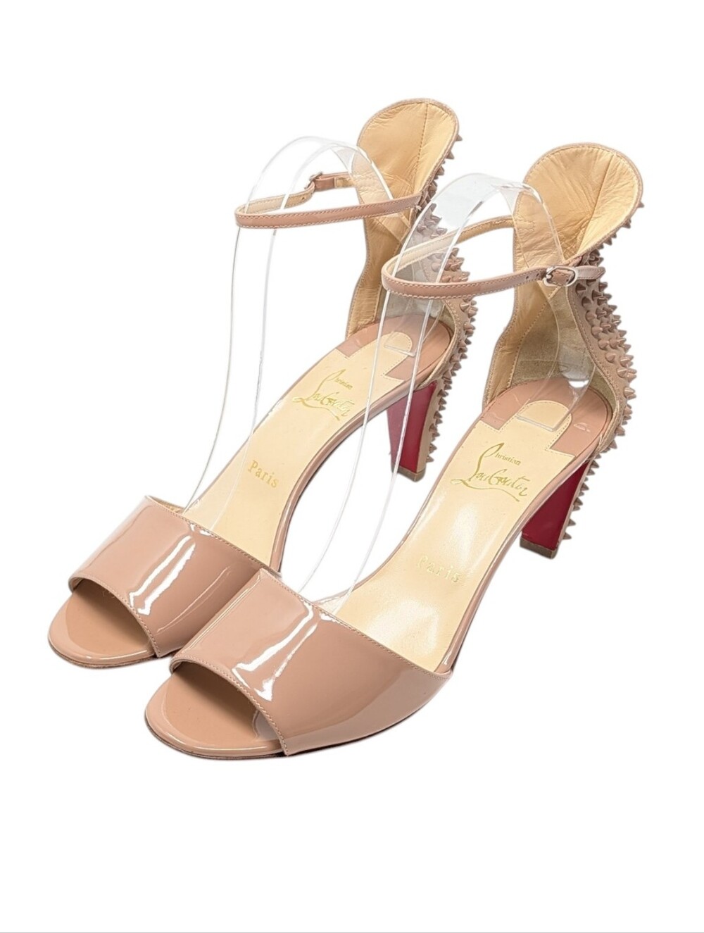 Christian Louboutin Nude Pink Patent Trezanita Spike Heeled Sandals Size EU 38.5